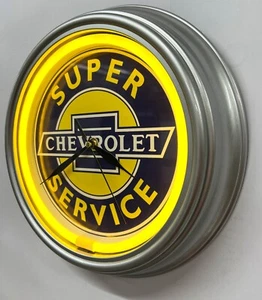 Chevrolet Service yellow LED 'neon effect' wall clock garage mancave advertising - Picture 1 of 6