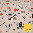 Pink Red Love Valentines Doodle Themed Digital Print 100 Cotton Fabric 58 5499