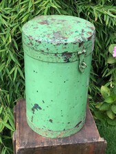 Vintage Large Indian Green Round Metal Steel Container Storage Hinged Lid 