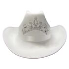 White Cowgirl Hat with Sparkling Crown Tiara for Costme Dress Up Cosplay Party