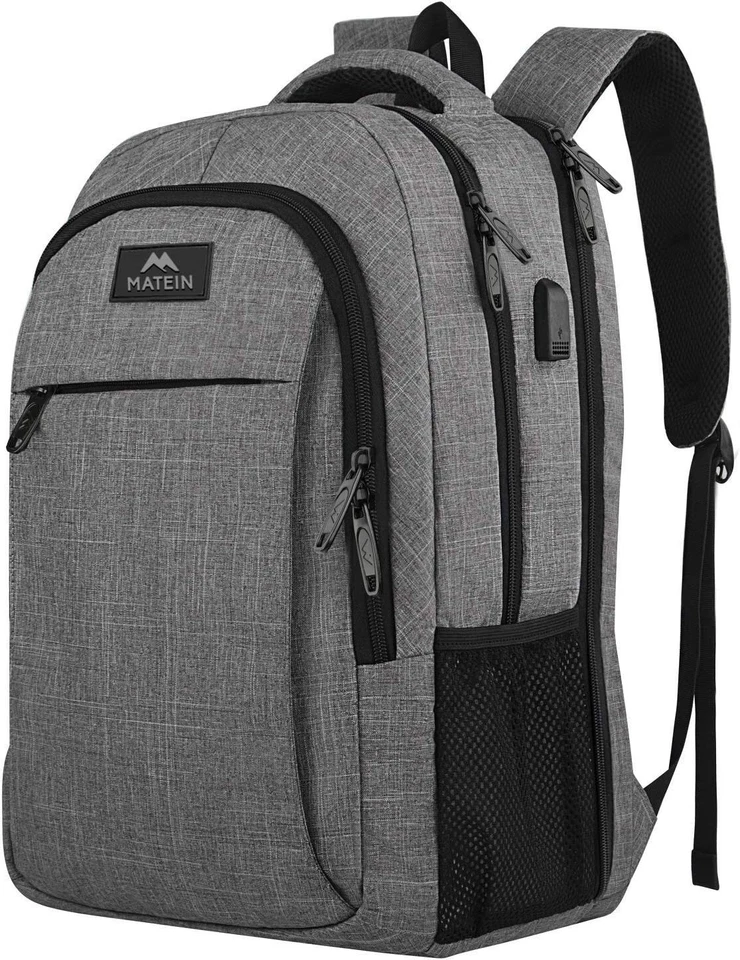 Matein Gray 15.6" Anti-theft Travel Laptop Backpack School Bag USB Port