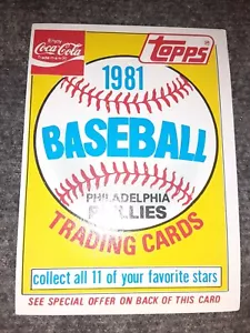 1981 TOPPS COCA COLA COKE PHILADELPHIA PHILLIES TEAM SET CARD HEADER MVP HOF MLB - Bild 1 von 1