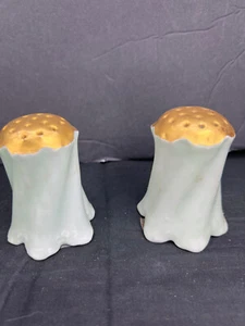 Salt & Pepper Shaker turquoise Ceramic 24K gold glazed top 3" tall MCM pair - Picture 1 of 7