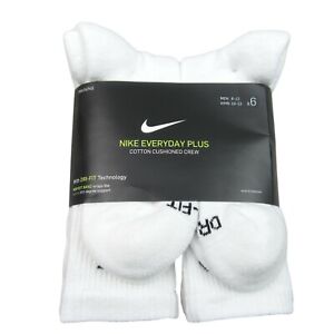 Nike Everyday Plus Cushion Crew Socks White 6 Pack Size 8-12 Mens NEW SX6897-100