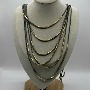 Premier Designs Grey & Metallic Antique Bronze 6 Strand Beaded Necklace - Picture 1 of 8