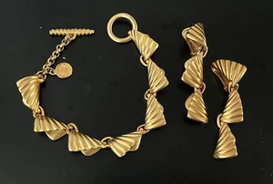 Vintage Modernist Designer signiertes Clara Studios vergoldetes Armband & Ohrringe - Bild 1 von 6