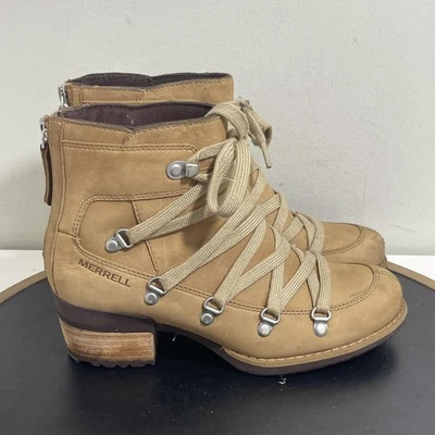 Botas Merrell para mujer talla 5 cuero tostado con cordones tacón al tobillo al aire libre J001736 Foto 1 de 4