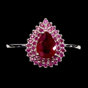 925 Sterling Silver Ring Pear Ruby 7x5mm Natural Gemstone Jewelry Size 7.5 - Picture 1 of 13