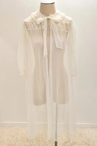 Vintage Radcliffe Peignoir S M Short Robe Sheer Chiffon Kitten Bow Puff Sleeve - Picture 1 of 10