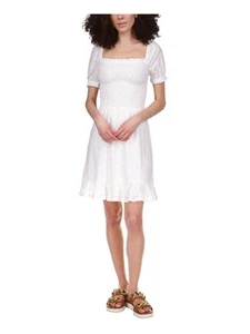 MICHAEL MICHAEL KORS Womens White Peasant Dress Logo Plate Pouf Sleeve Dress XS - Picture 1 of 11