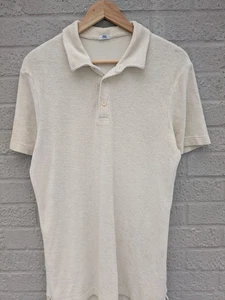 Spoke Jersey Terry Cloth Cream Medium Slim Long Cotton Short Sleeve Polo Top - Picture 1 of 15