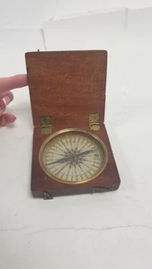 Early 19th Century RARE Antique Wooden Compass -Brass Mounts Steel Needle - Picture 1 of 11