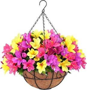 Ouddy Decor Artificial Hanging Flowers, Fake Silk Azalea Plants Multi Color - Picture 1 of 7
