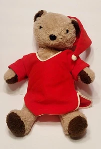 Vintage Rushton Company Peluche Orso Paddington Rosso Camicia da Notte Cappellino da Notte 16" - Foto 1 di 7