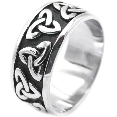 9mm Width Vintage Viking Wedding Ring Titanium Men Women Celtic Knot Pinky Ring - Image 1 of 2