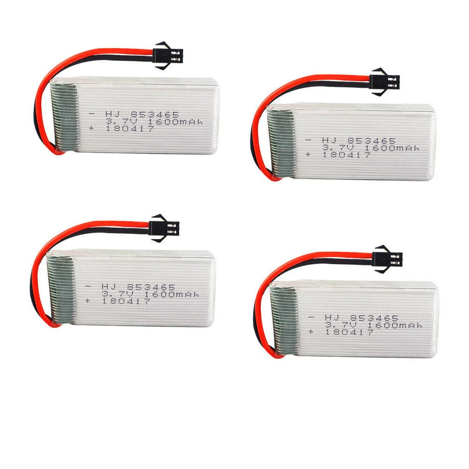 4PCS 3.7V 1600mAh 25C Rate Lipo Battery 853465 SM plug +USBCharger For drone RC - Image 1 of 4