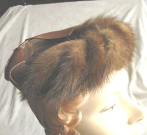 Vintage 50er 60er Nerz Pelz Ring Clip auf Hut offene Krone Samt sehr guter Zustand braun - Bild 1 von 5