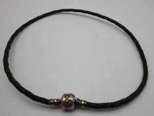 13.5" BRAIDED LEATHER NECKLACE WITH .925 STERLING SILVER PANDORA CLASP (10A2)