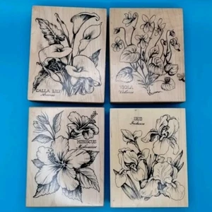 PSX Floral Botanical Flower Wood Rubber Stamps Calla Lily Viola Hibiscus Iris - Picture 1 of 23
