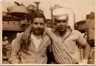 Vintage BW PHOTO Gay Interest US Navy Sailors arm Hug Ship Background & Michigan
