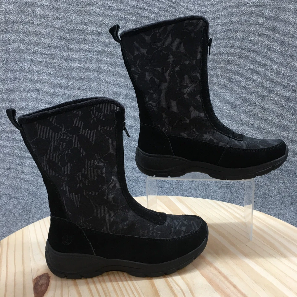 Botas Lands End femininas 7,5 B panturrilha média zíper frontal inverno botas de neve 525813 preto - Imagem 1 de 4