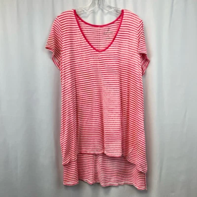 Top Decree para mujer Hi Lo rosa blanco a rayas manga corta cuello en V tejido largo XL Foto 1 de 4