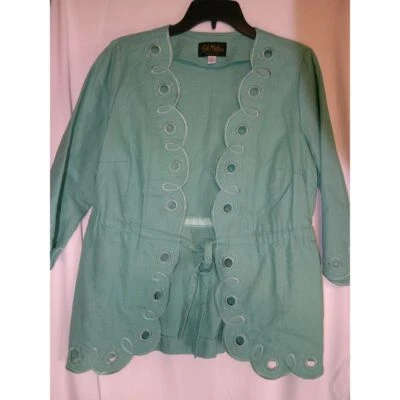 Chaqueta bordada vintage Bob Mackie usable arte verde menta con bordes festoneados Foto 1 de 3