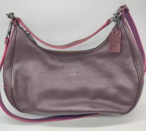 Coach Harley East West Hobo Bag Brown/Purple with Charm and Shoulder Strap - Picture 1 of 15