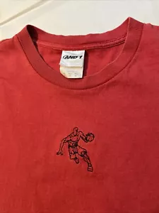 Camiseta de baloncesto vintage y 1 para hombre L logotipo de golpe central bordado hecha en EE. UU. roja - Imagen 1 de 5