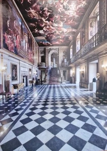 England Devonshire Familienhaus - Chatsworth Haus Innenraum bemalte Halle Postkarte - Bild 1 von 4