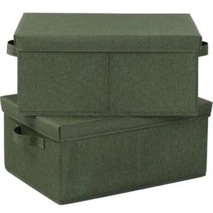 Unbranded Storage Bin W/ Lid 7.5" x 16.5" 25-Qt Folding Linen in Green (2-Box) - Picture 1 of 7