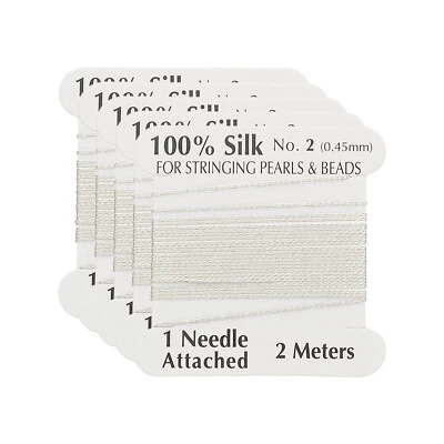 Silk Cord Thread, 5 Pcs Pure Silk Beading Thread Cord Size 0.45 mm, White Foto 1 de 4