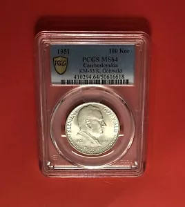 CZECHOSLOVAKIA-1951-UNCHECKED 100 KORUN COIN, GRADED BY PCGS MS64. - Picture 1 of 4