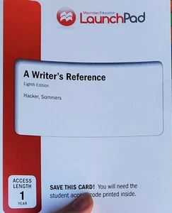 A Writer's Reference, 8th Edition, Printed Access Code, by Sommers Hacker - Picture 1 of 1