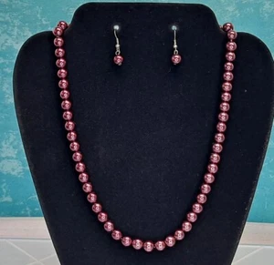 19” Pink Pearl Necklace And Earrings Magnetic Clasp Preowned - Picture 1 of 5