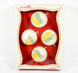 Vintage NEU 4 Pyramiden Gold Glocken und Stechpalme Glitzer Christbaumschmuck - Bild 1 von 2
