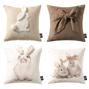 Pack of 4 Happy Easter Throw Pillow Case Cushion Cover Wonderful Rabbits 18 x... - Picture 1 of 6