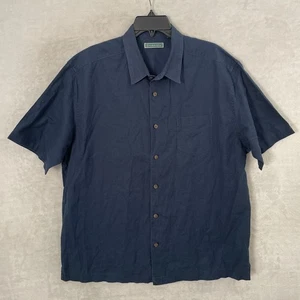 Camisa Cubavera Para Hombres Botones Azul Sólido XL Lino Manga Corta Cuello Bolsillo - Imagen 1 de 8