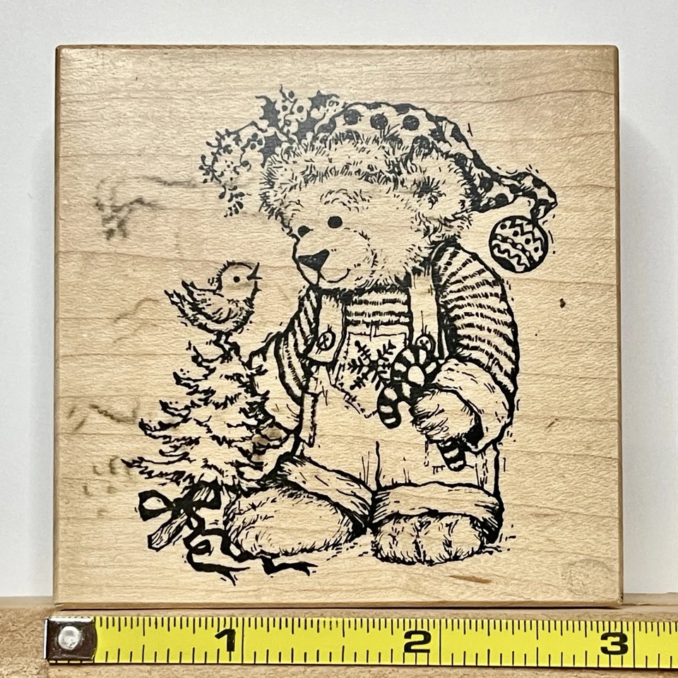 "Intercambio de estampillas personales PSX oso de peluche de Navidad 3x3"" montaje en madera goma vacaciones" Foto 1 de 2