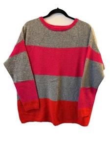 C&C California Women's Thick Stripe Crewneck Sweater Size 1X Gray Pink Red - Picture 1 of 8