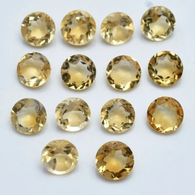 VVS 14 Pcs Natural Citrine 7mm Round Faceted Cut Untreated Loose Gemstones Lot - Image 1 of 4