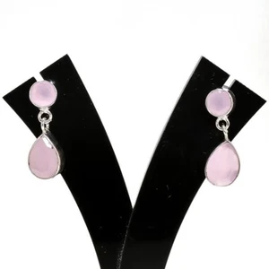 Rose Quartz Gemstone 925 Sterling Silver Jewelry Stud Earring Size 1.20" - Picture 1 of 1