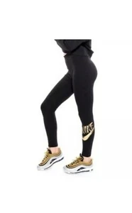 Nike NSW Metallic GX Leggings with Gold Nike and Swoosh Logos - Size Small - Picture 1 of 9