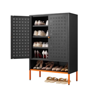 Modern Minimalist Double Door Shoe Cabinet with Adjustable Mesh & Hollow Storage - Picture 1 of 20