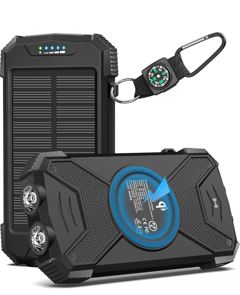 Blavor - Paquete de batería externa solar, cargador inalámbrico Qi de... - Image 1 of 4