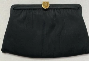 Vintage 10" After Five Black Clutch Purse Gold Clip Clasp - Picture 1 of 9
