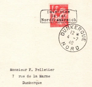 FRANCE WW2 *Dunkirk* EVACUATION 1940 GERMANY OCCUPATION Cover Front Only MA943 - Picture 1 of 12