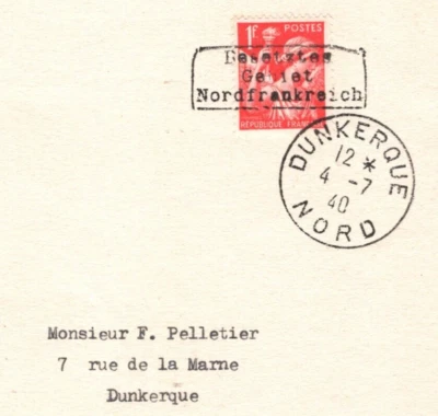 FRANCE WW2 *Dunkirk* EVACUATION 1940 GERMANY OCCUPATION Cover Front Only MA943 - Image 1 of 4