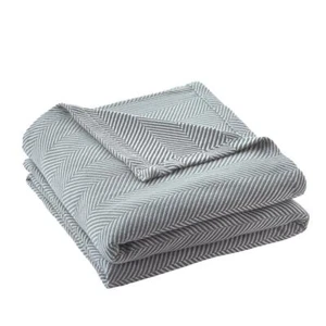 Wohndeko Decke Baumwolle Tencel Fischgrät Stahlblau Full/Queen - Bild 1 von 3