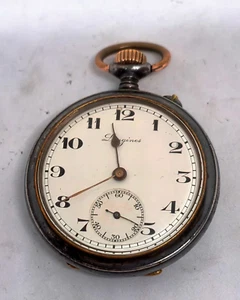 LONGINES POCKET WATCH OPEN FACE GUN METAL CASE JUNIOR MODEL - Picture 1 of 6